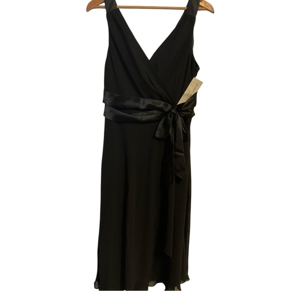 Evan-Picone Black Sleeveless Midi Dress with Satin Waist Tie Size 16 NWT - Picture 2 of 11